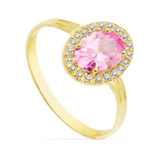 18K SORTIJA OVAL P.ROSA CIRCONITAS 10X8 MM