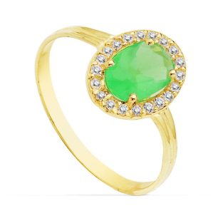 18K SORTIJA ORO AMARILLO PIEDRA VERDE OVAL CIRCONITAS 10X8 MM