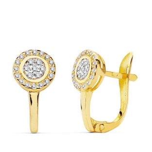 18K PENDIENTES BICOLOR CIRCONITAS 12X7 MM