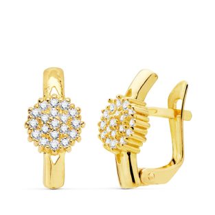 18K PENDIENTES ORO AMARILLO CUAJO CIRCONITAS 6X6 MM CIERRE CATALAN
