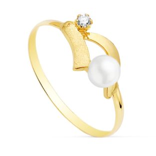 18K SORTIJA CIRCONITA Y PERLA 4 MM