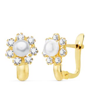 18K PENDIENTES CIRCONITAS 11X8 MM PERLA 4 MM