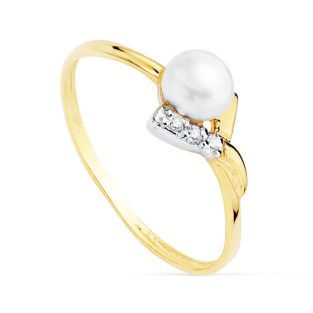 18K SORTIJA BICOLOR PERLA Y CIRCONITAS