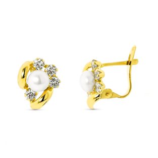 18K PENDIENTES PERLA 5 MM Y CIRCONITAS CATALAN