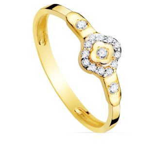 18K SORTIJA ORO BICOLOR ROMBO CON CIRCONITAS 6X6 MM ANCHO CUERPO 1.5 MM