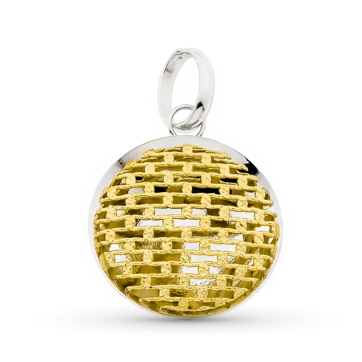 18K COLGANTE ORO BICOLOR REDONDO MALLA