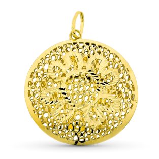 18K COLGANTE ORO AMARILLO CIRCULO CALADO 38X35 MM