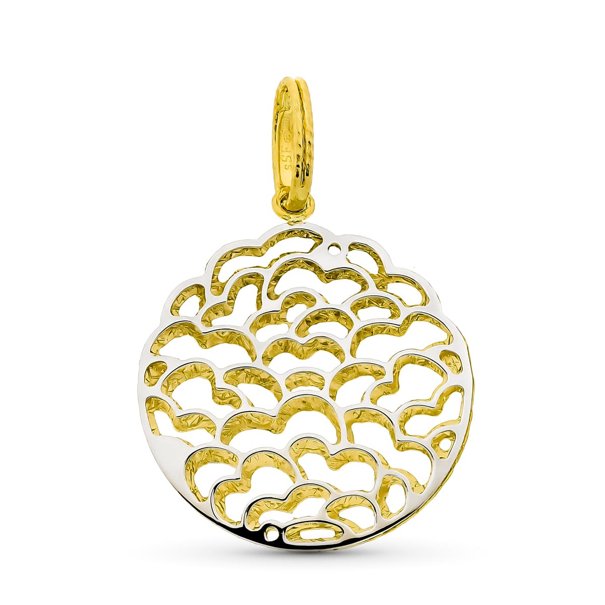 18K COLGANTE ORO BICOLOR CIRCULO CALADO 24 MM