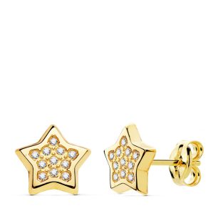 18K PENDIENTES ESTRELLA CIRCONITAS 9X9 MM