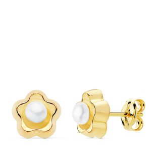 18K PENDIENTES FLOR PERLA 8X8 MM