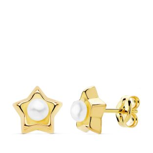 18K PENDIENTES ESTRELLA PERLA 8X8 MM