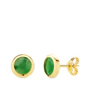18K PENDIENTES CHATON PIEDRA VERDE. 6.5 MM