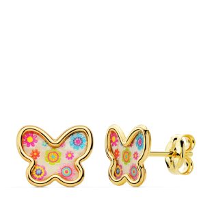 18K PENDIENTES MARIPOSAS NACAR COLORES. 9X7 MM