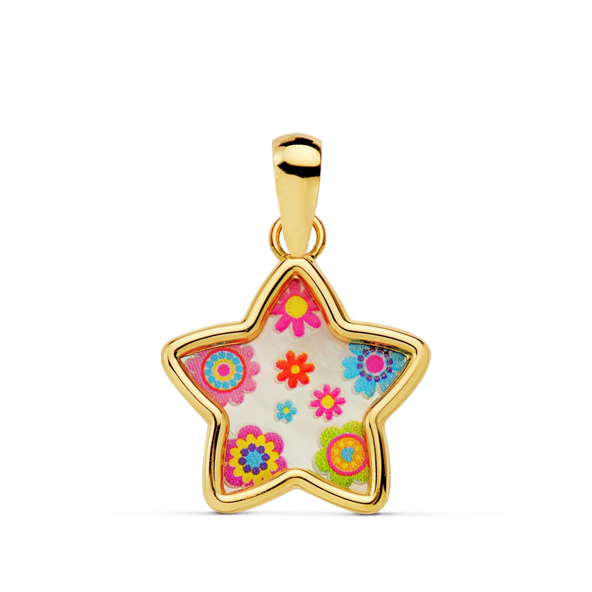 18K COLGANTE ESTRELLA NACAR COLORES. 13X13 MM