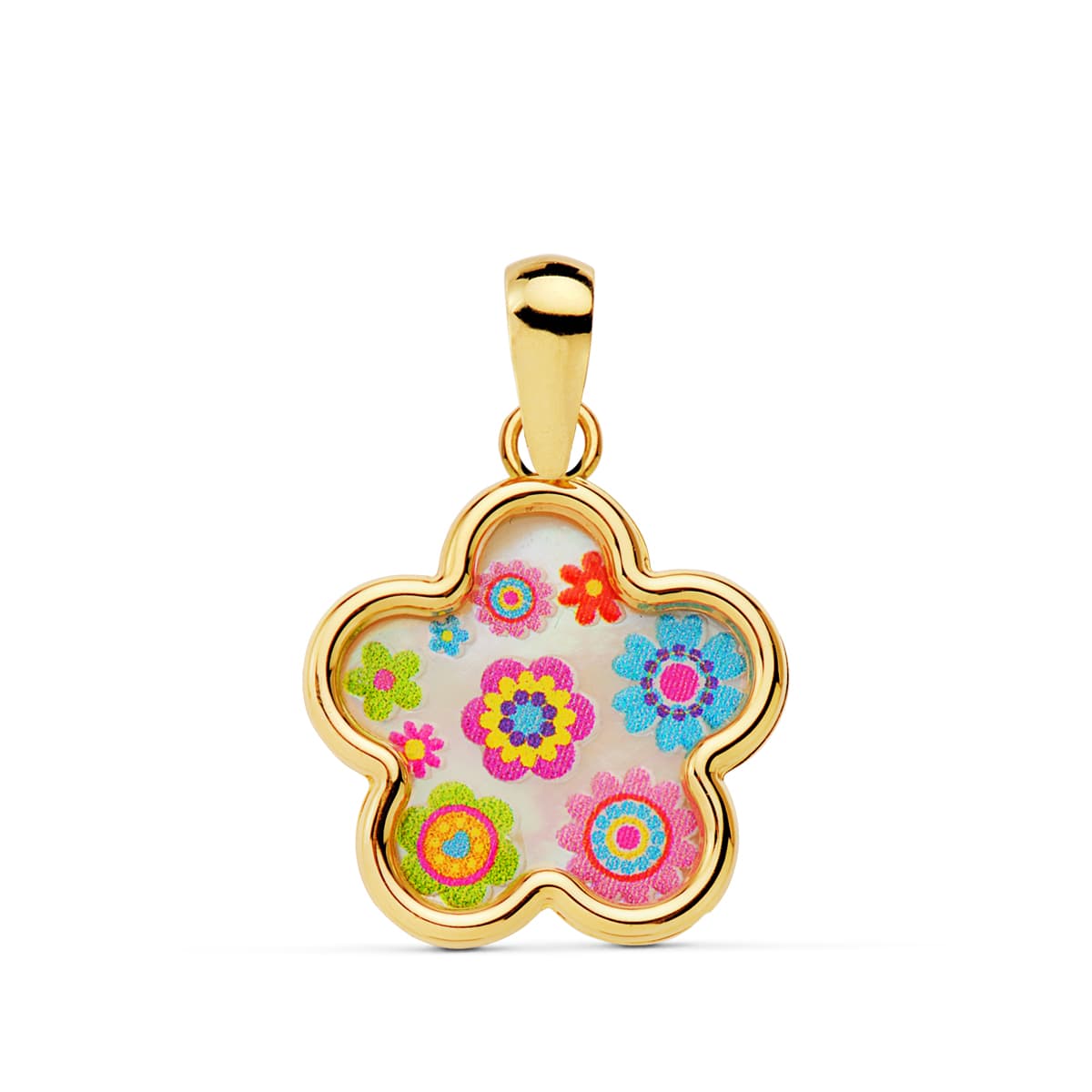 18K COLGANTE FLOR NACAR COLORES. 13X13 MM