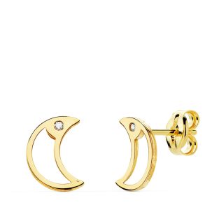 18K PENDIENTES LUNA CIRCONITAS 8X6 MM