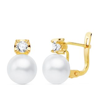 18K PENDIENTES GARRAS CIRCONITAS PERLA 7.5 MM 11X7.5 MM