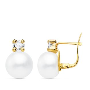 18K PENDIENTES PERLA Y GARRAS 13X9 MM CIERRE CATALAN
