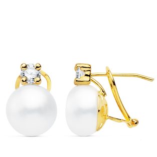 18K PENDIENTES PERLA Y GARRAS 14X10 MM CIERRE OMEGA