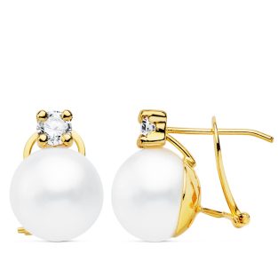 18K PENDIENTES PERLA Y GARRA 15X11 MM CIERRE OMEGA