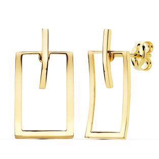 18K PENDIENTES RECTANGULO Y BARRA 20X11 MM