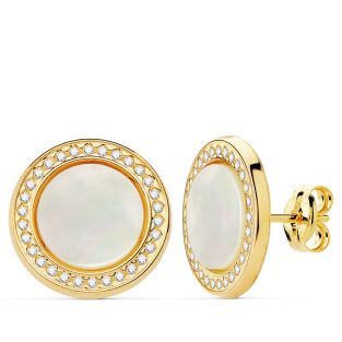 18K PENDIENTES REDONDOS CIRCONITAS Y NACAR 12.5 MM
