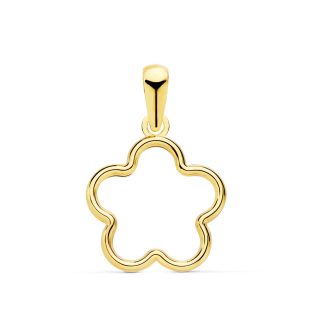 18K COLGANTE ORO AMARILLO FLOR CERCO LISO 12X12 MM