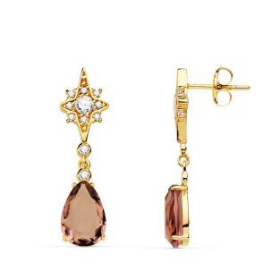 18K PENDIENTES ESTRELLAS PIEDRA PERA COLOR ALEJANDRITA 29X7 MM