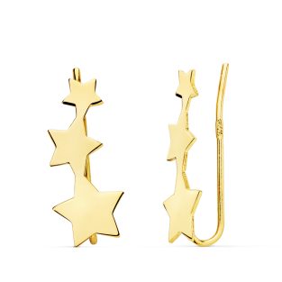18K PENDIENTES TREPADORES ESTRELLAS 16X7 MM