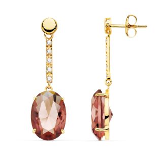 18K PENDIENTES ORO AMARILLO PIEDRA OVAL COLOR ALEJANDRITA 35X10 MM