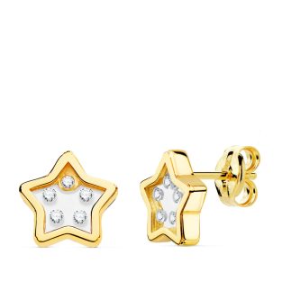 PENDIENTES ORO AMARILLO ESTRELLA AIRSHINE TRANSPARENTE Y CIRCONITAS 9X9 MM