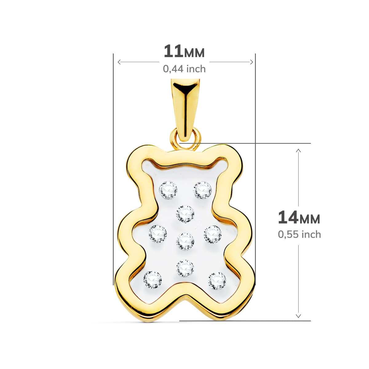 18K COLGANTE ORO AMARILLO OSO AIRSHINE TRANSPARENTE CON CIRCONITAS 14X11 MM - Imagen 2
