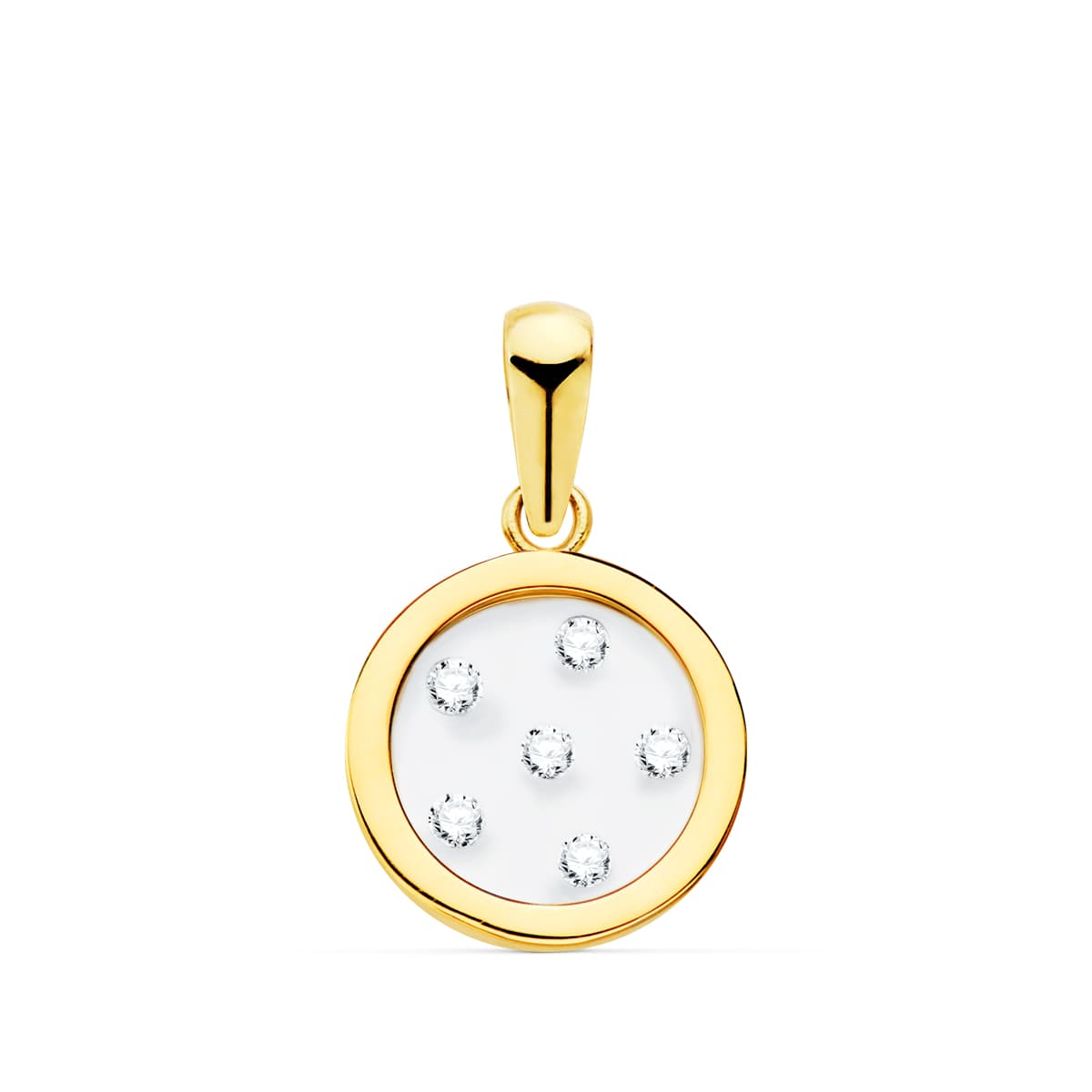 18K COLGANTE ORO AMARILLO REDONDO AIRSHINE TRANSPARENTE CON CIRCONITAS 11 MM