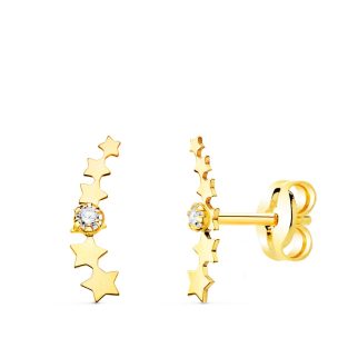 18K PENDIENTES ORO AMARILLO TREPADOR MINI ESTRELLAS CON CIRCONITA 10X2.5 MM