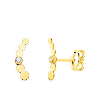 18K PENDIENTES ORO AMARILLO TREPADOR MINI CIRCULOS CON CIRCONITA 10X2 MM