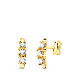 18K PENDIENTES ORO AMARILLO CIRCONITAS CON GARRAS 9.5X2.5 MM PRESION