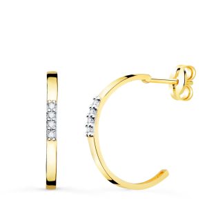 18K PENDIENTES AROS ABIERTOS ORO BICOLOR CON CIRCONITAS 15 MM CIERRE PRESION