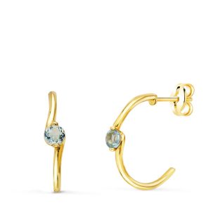 18K PENDIENTES ORO AMARILLO MEDIO ARO LISO CON AGUAMARINA 15X3 MM PRESION.