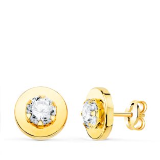 18K PENDIENTES ORO AMARILLO CERCO LISO Y CIRCONITAS EN GARRAS 5MM. 9 MM