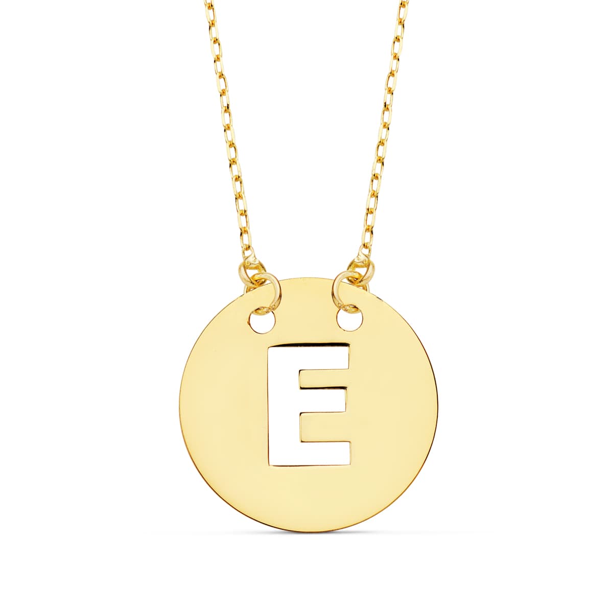 18K COLGANTE LETRA " E " 15 MM CADENA FORZADA 42 CM