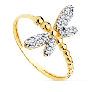 18K SORTIJA BICOLOR LIBELULA 17 MM