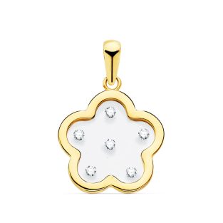18K COLGANTE ORO AMARILLO FLOR AIRSHINE TRANSPARENTE CON CIRCONITAS 14X14 MM