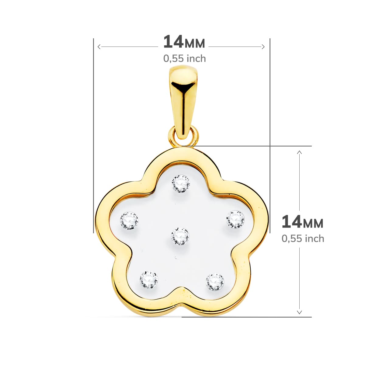 18K COLGANTE ORO AMARILLO FLOR AIRSHINE TRANSPARENTE CON CIRCONITAS 14X14 MM - Imagen 2