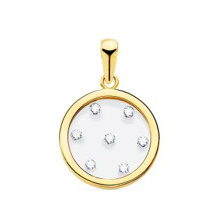 18K COLGANTE ORO AMARILLO REDONDO AIRSHINE TRANSPARENTE CON CIRCONITAS 13 MM