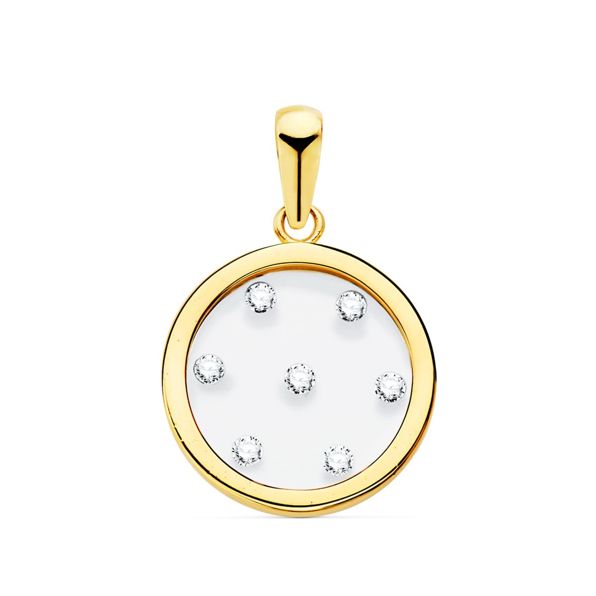 18K COLGANTE ORO AMARILLO REDONDO AIRSHINE TRANSPARENTE CON CIRCONITAS 13 MM