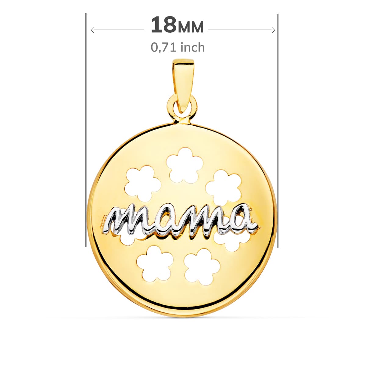 18K COLGANTE ORO BICOLOR REDONDO CON FLORES CALADAS. 18 MM - Imagen 2