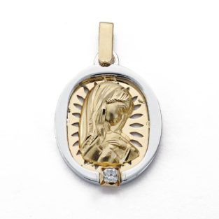 18K MEDALLA VIRGEN NIÑA ORO BICOLOR CALADA CON CIRCONITA 24X17 MM