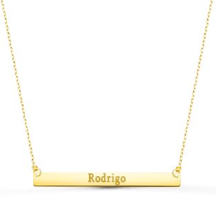 18K COLGANTE ORO AMARILLO CHAPA HORIZONTAL BRILLO 40X4 MM CADENA 44+2 CM