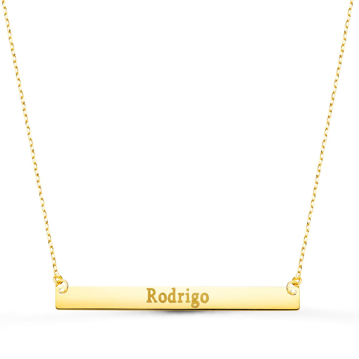 18K COLGANTE ORO AMARILLO CHAPA HORIZONTAL BRILLO 40X4 MM CADENA 44+2 CM