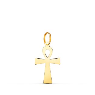 18K COLGANTE ORO AMARILLO BRILLO CRUZ DE LA VIDA 18 X 10 MM